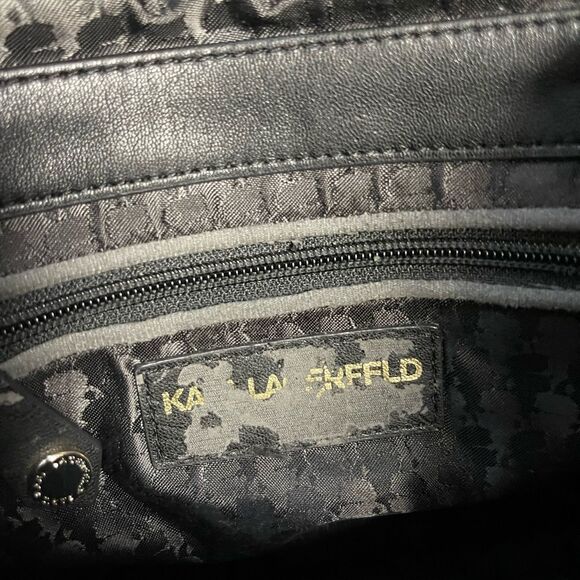 Karl Lagerfeld Purse Womens Black Quilted Shoulder Bag Gold tone Chain Strap - Picture 12 of 16